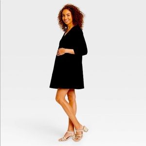 The Nines by Hatch Maternity Black V-Neck Ponte Knit Dress